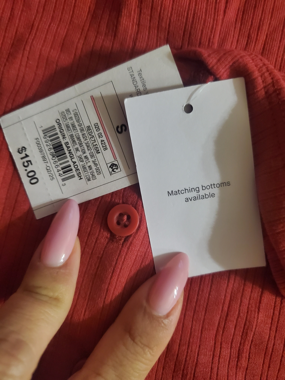Auden Ribbed Button-Front Long Sleeve Top - Red - Picture 2 of 2